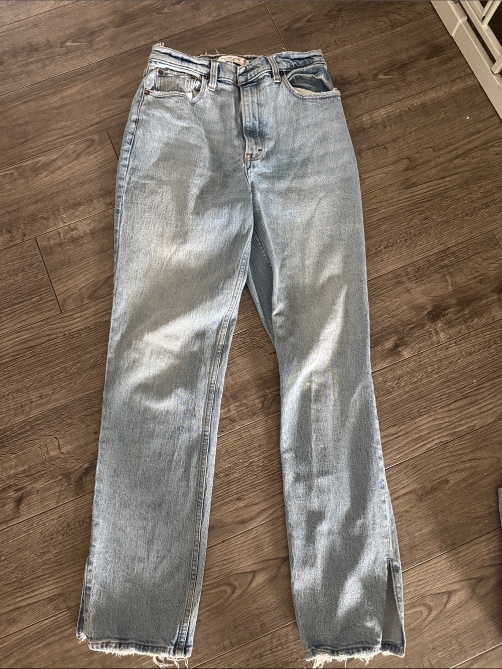 Abercrombie & Fitch Light Blue Straight Leg Jeans with cut sides